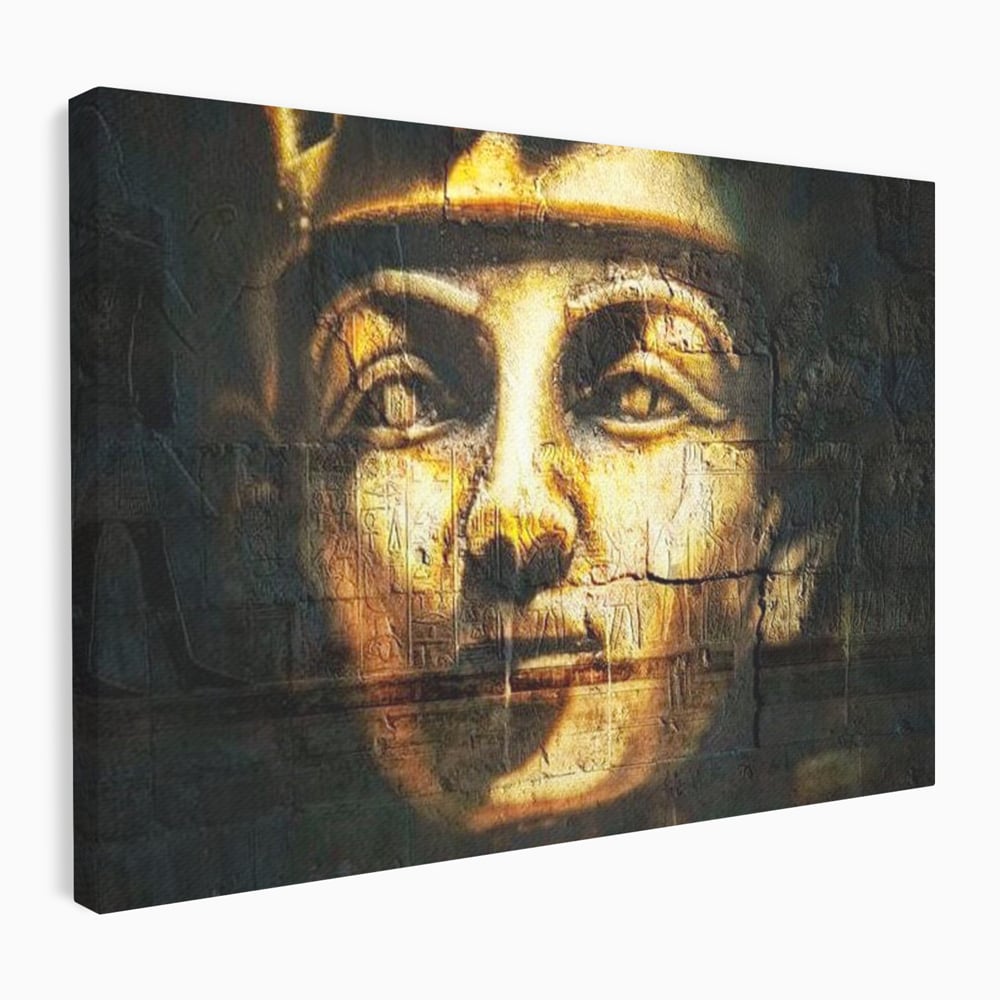 Tablou canvas cu tablou canvas cu chipul unui faraon, fara rama, pe sasiu de lemn